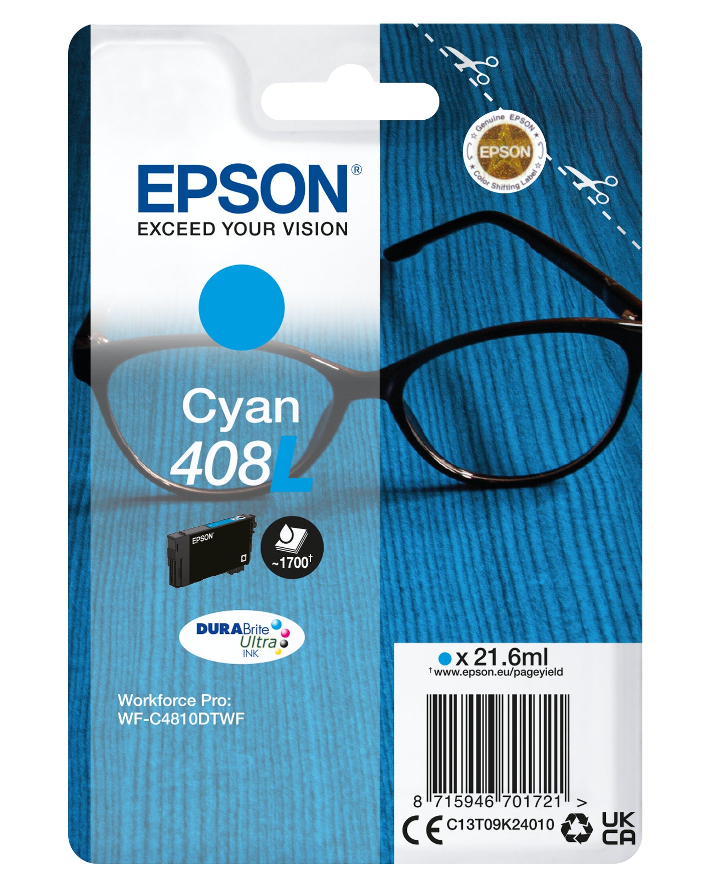 Cartucho tinta epson 408l cian durabrite