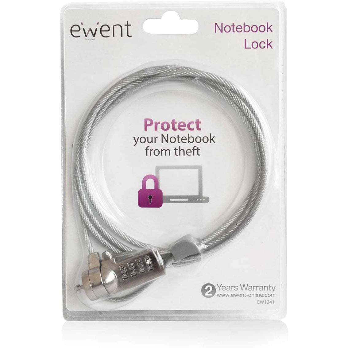 Cable de seguridad Ewent para portátil · kesington combinación de numeros 4 digitos · 1.5m