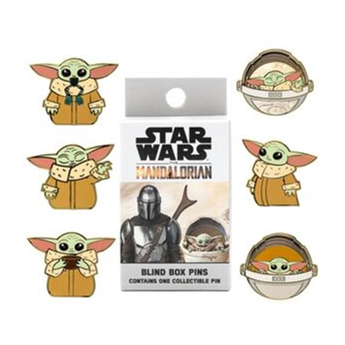 Caja sorpresa pin sello Loungefly funko disney star wars the mandalorian grogu baby yoda mistery box