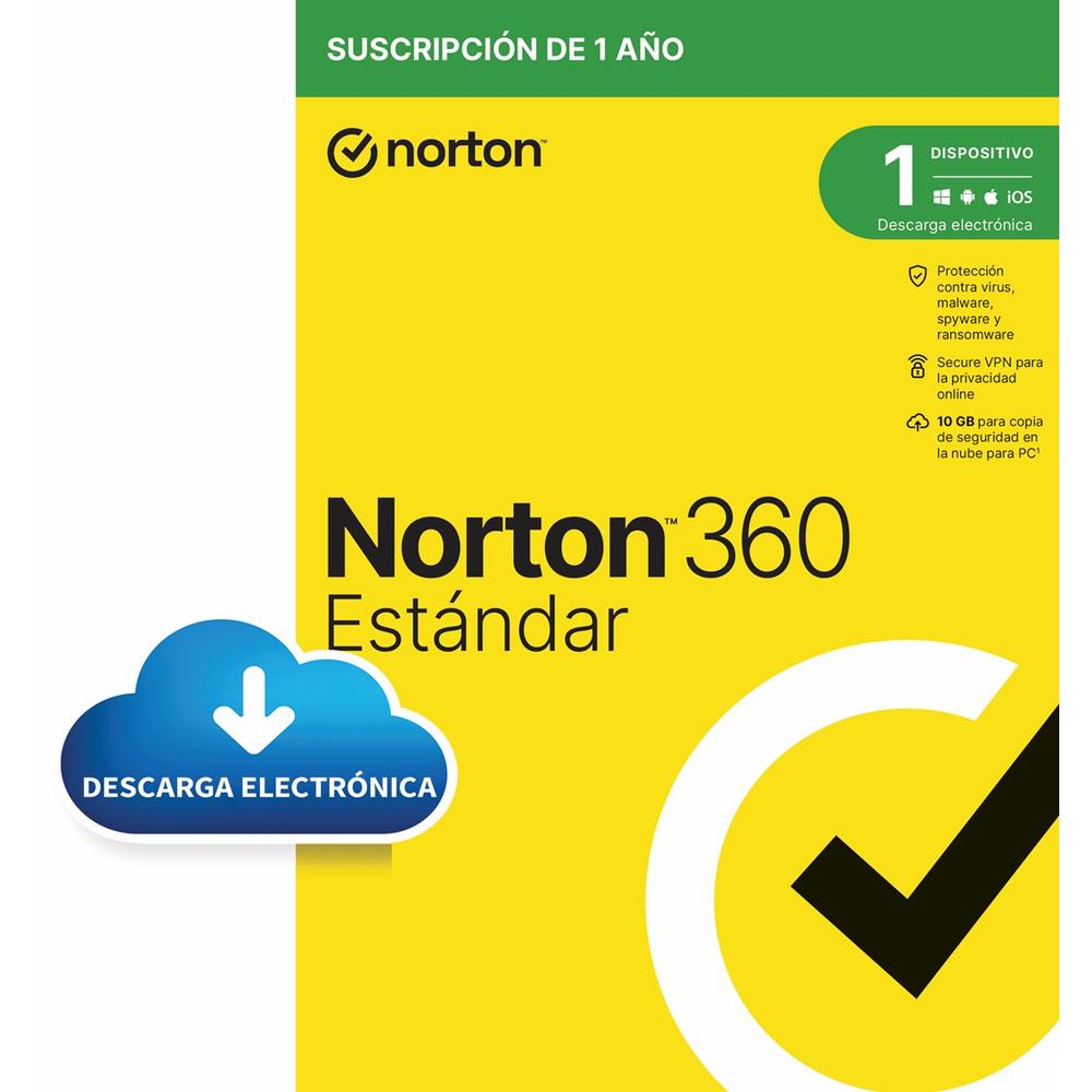 Antivirus Norton 360 standard 10GB español 1 usuario 1 dispositivo 1 año esd electrónica drmkey gum
