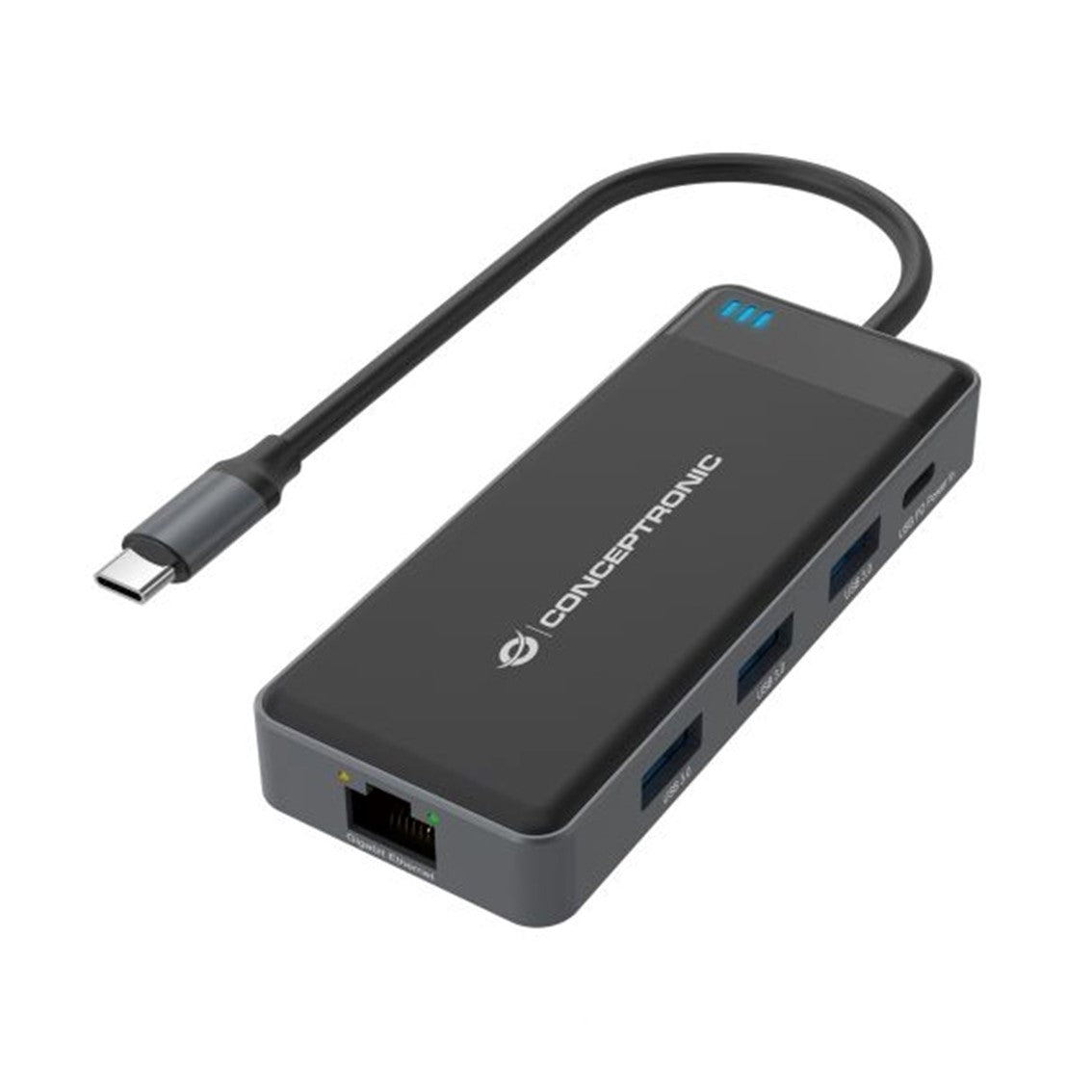 Adaptador Conceptronic USB tipo c a gigabit ethernet RJ45 · con hub USB 3.2 3 puertos · USB tipo c