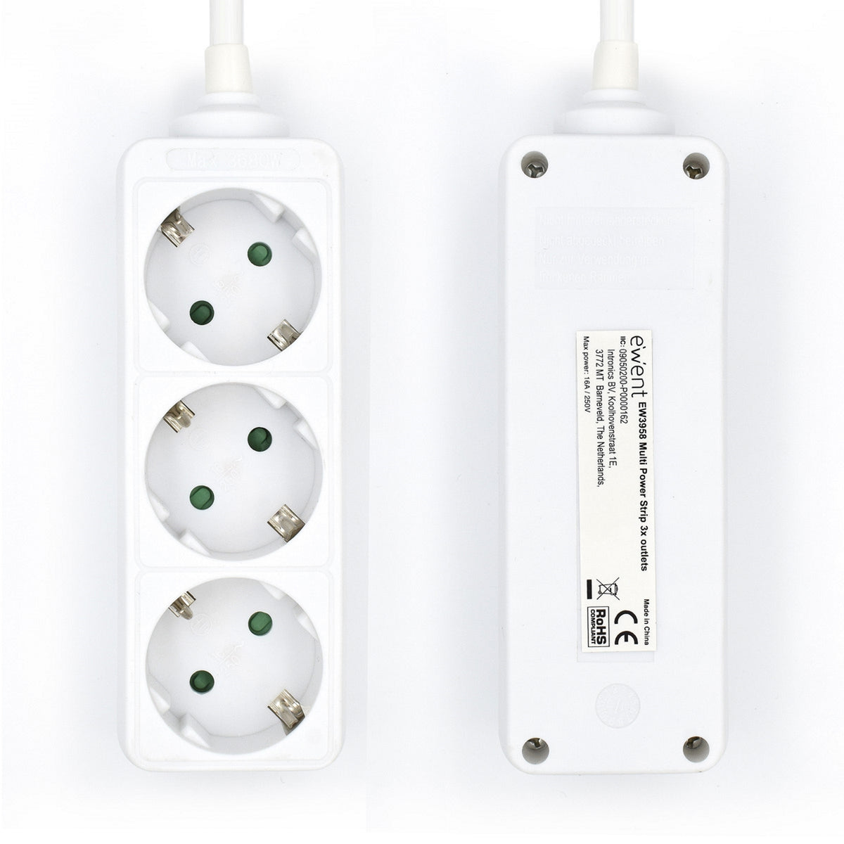 Regleta Ewent 3 tomas shucko y 1.5 metros de cable blanco