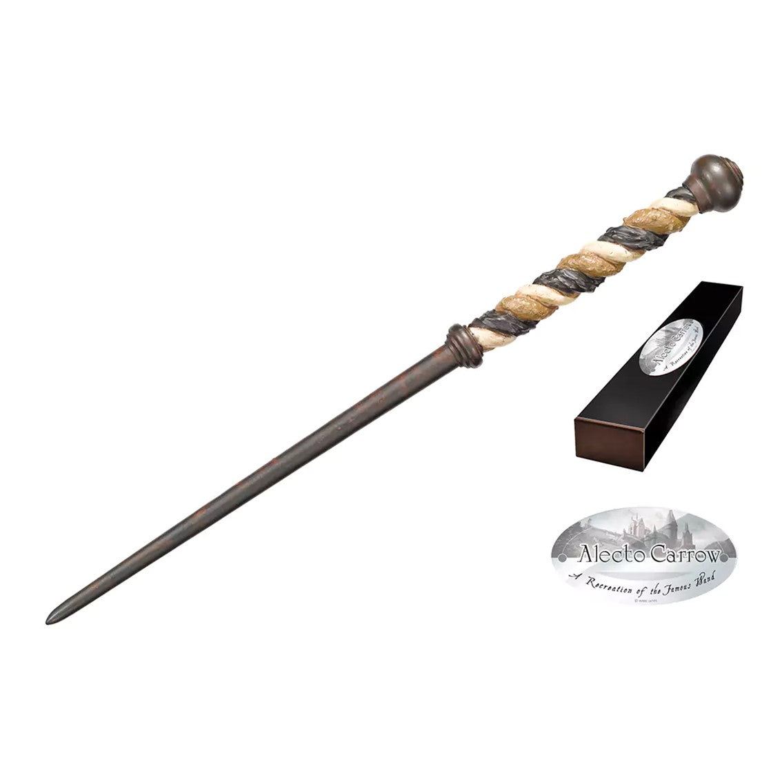 Replica the noble collection harry potter alecto carrow varita con caja y placa de identificación