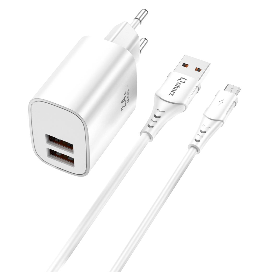 Kit cargador qcharx apolo 24a + cable USB a micro USB blanco