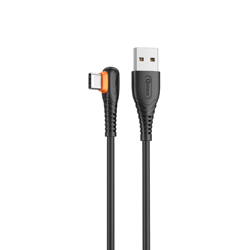 Cable qcharx london USB a tipo c 3a - 1 m - pvc negro acodado