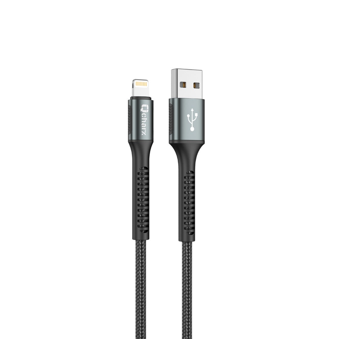 Cable qcharx prague USB a lightning 3a - 1 m - aleación de aluminio negro cordón de tela suave