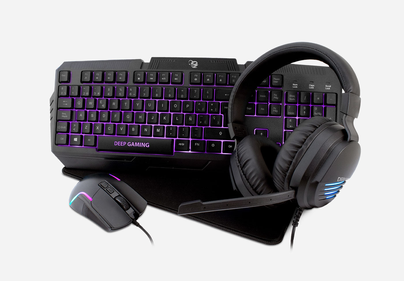 Kit teclado + raton + auriculares + alfombrilla gaming coolbox x - wing 2