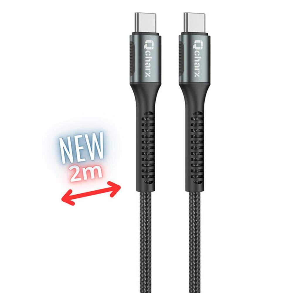 Cable qcharx prague USB tipo c - 2m - aleación de aluminio negro cordon de tela suave