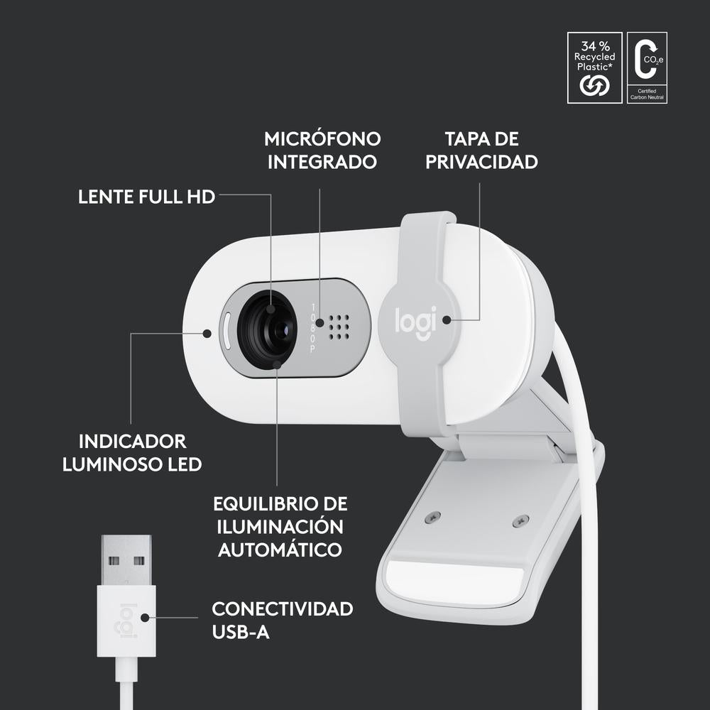 Webcam logitech brio 100 blanco full hd -  usb
