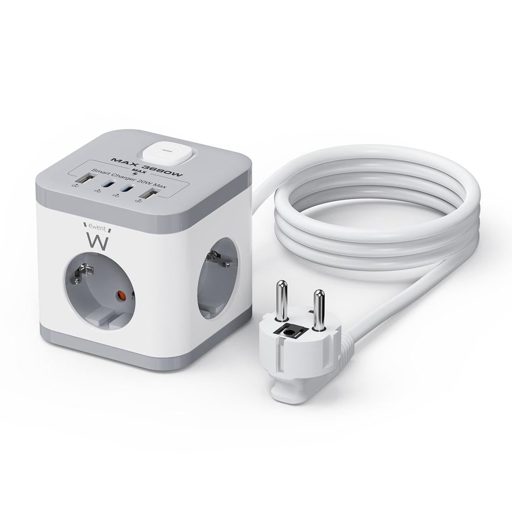 Regleta sobremesa Ewent ew3863 3x schuko · 2x USB tipo a · 2x USB tipo b