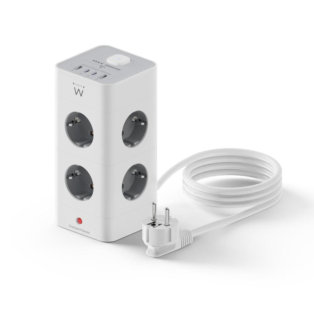 Regleta sobremesa Ewent ew3864 8x schuko · 2x USB tipo a · 2x USB tipo b