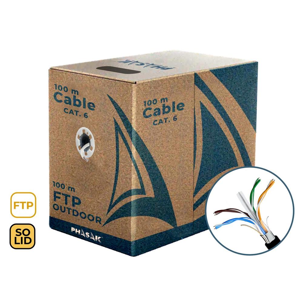 Bobina de cable de red exterior cca sólido en caja  ftp  cat. 6  100 metros phr 671