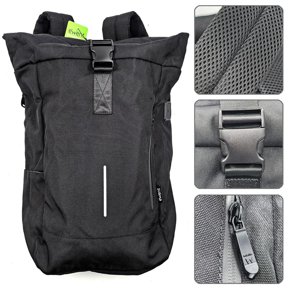 Mochila unisex Ewent trendy roll para portátil 17.3 pulgadas negra