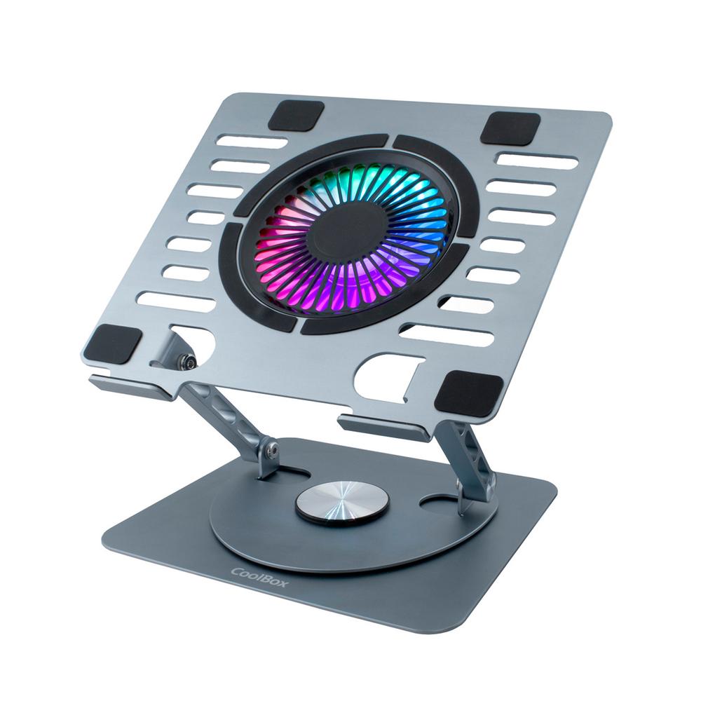 Soporte - base refrigeración para portátil Coolbox coolair 1vrgb ajustable haste 17 pulgadas gris plata