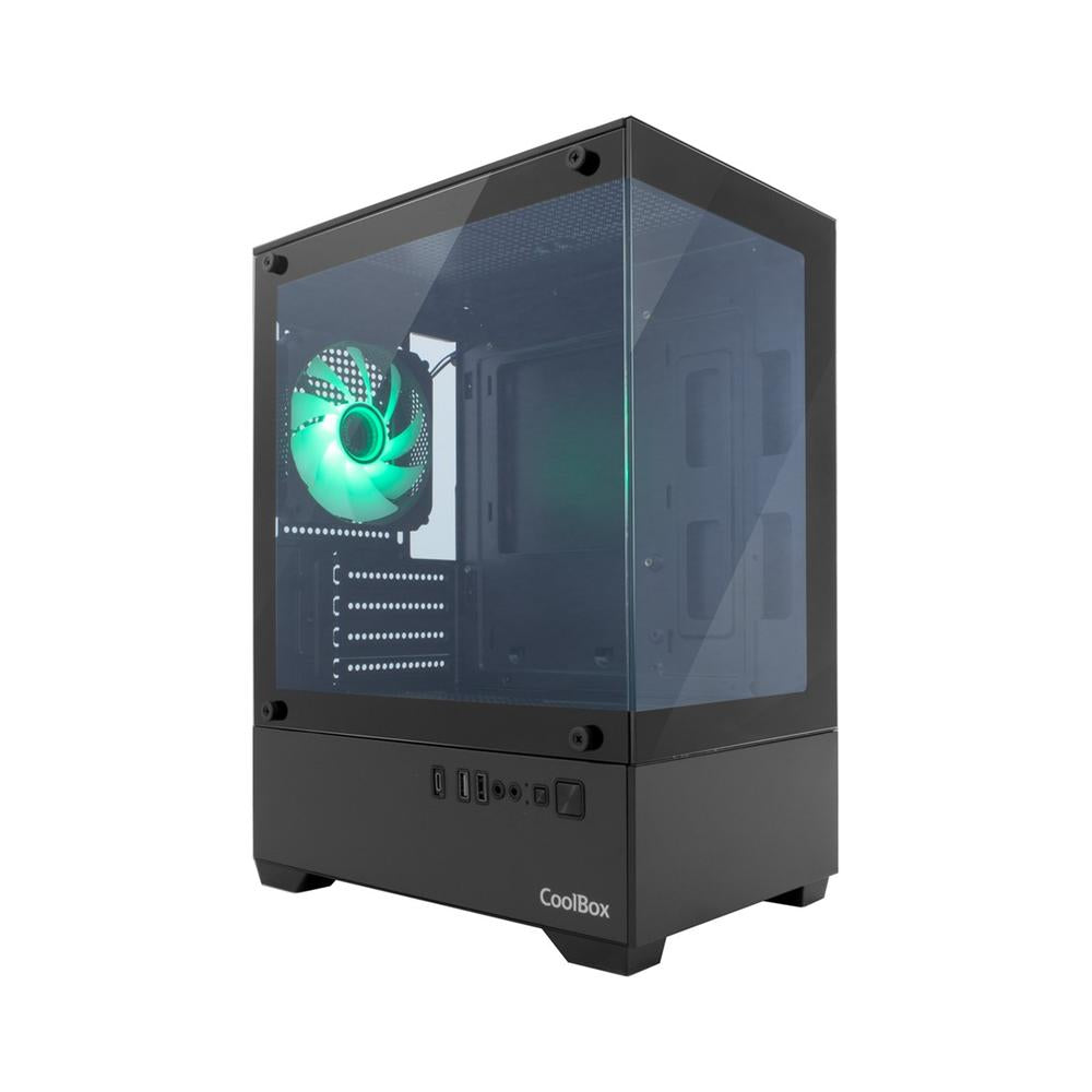 Caja ordenador gaming Coolbox gm200 vision lite mATX argb cristal templado negra