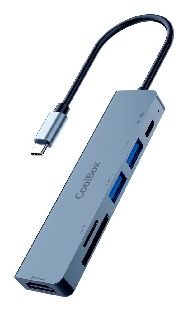 Minidock Coolbox c61 aluminio USB - c a HDMI 4K - 2xusb - a - USB - c pd - sd - microsd pc - mac - consolas
