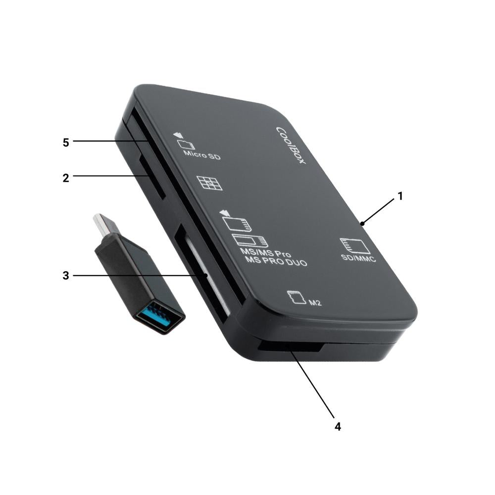 Lector tarjetas memoria y USB Coolbox cre4 · adaptador USB