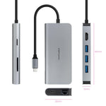 Hub nanocable usb - c 8 en 1 conversor usb - c 3.1 a 3xusb - a 3.0 + hdmi 4k@60hz + usb - c pd + rj45 1gbps + tf + sd aluminio gris 18 cm