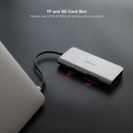 Hub nanocable usb - c 8 en 1 conversor usb - c 3.1 a 3xusb - a 3.0 + hdmi 4k@60hz + usb - c pd + rj45 1gbps + tf + sd aluminio gris 18 cm
