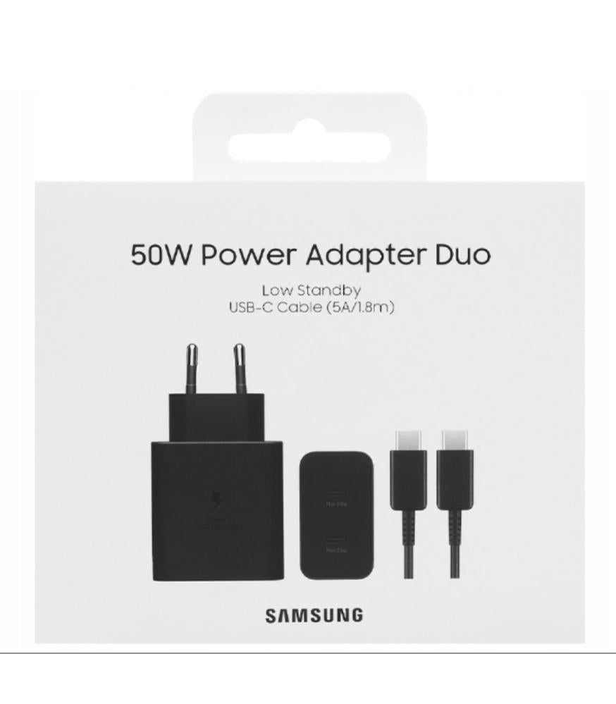 Cargador Samsung 50w 2x USB tipo c negro + cable USB tipo c