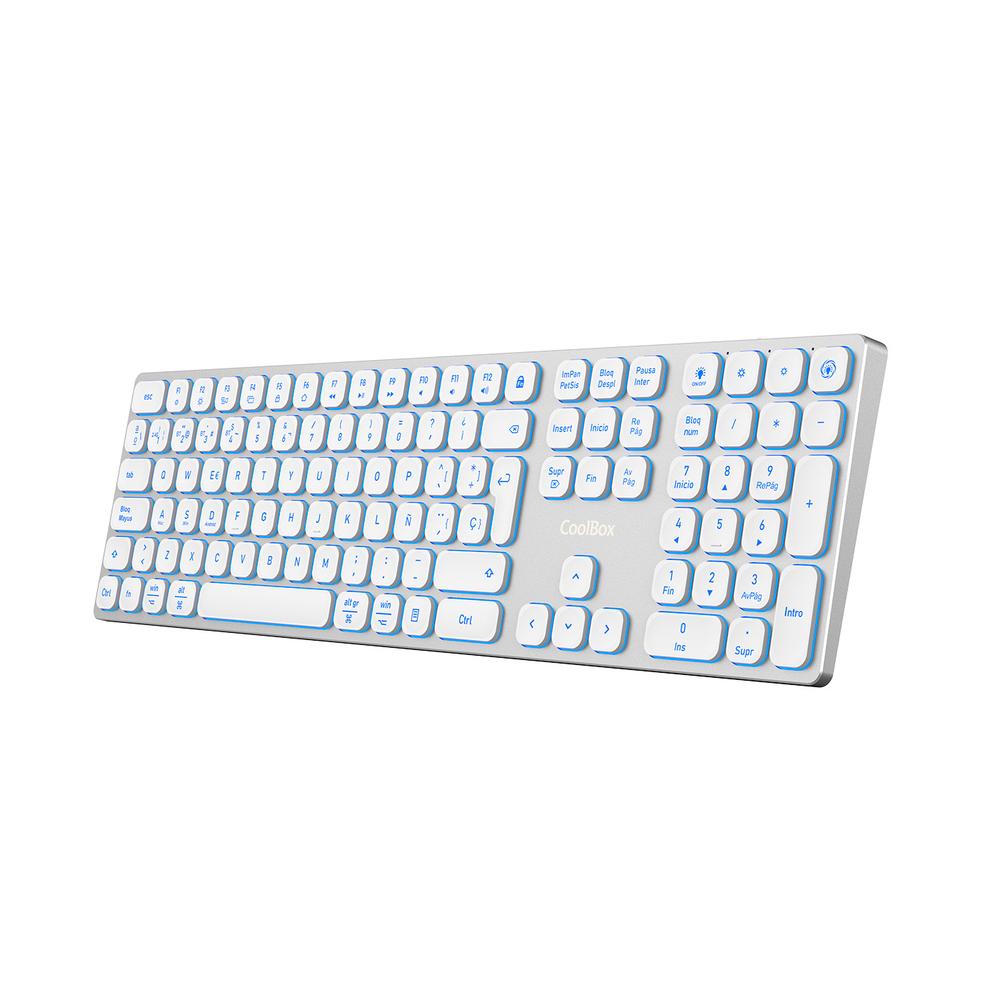 Teclado inalámbrico retroiluminado Coolbox moonlight key b431 plata blanco