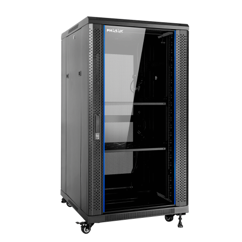 Armario rack de suelo 19 pulgadas phasak pro 27u negro 600x1000 montado pho 6127