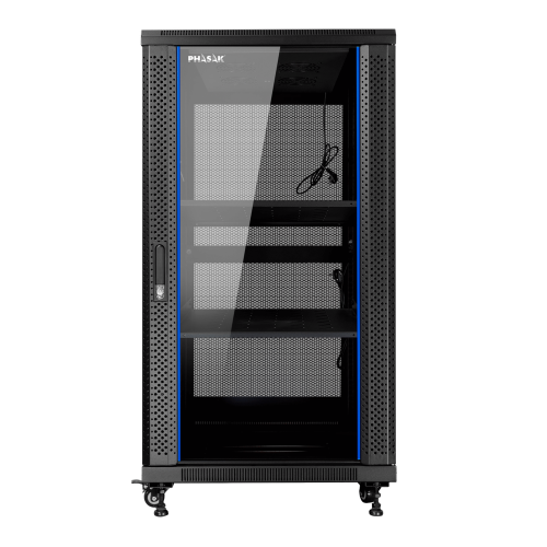 Armario rack de suelo 19 pulgadas phasak pro 27u negro 600x1000 montado pho 6127