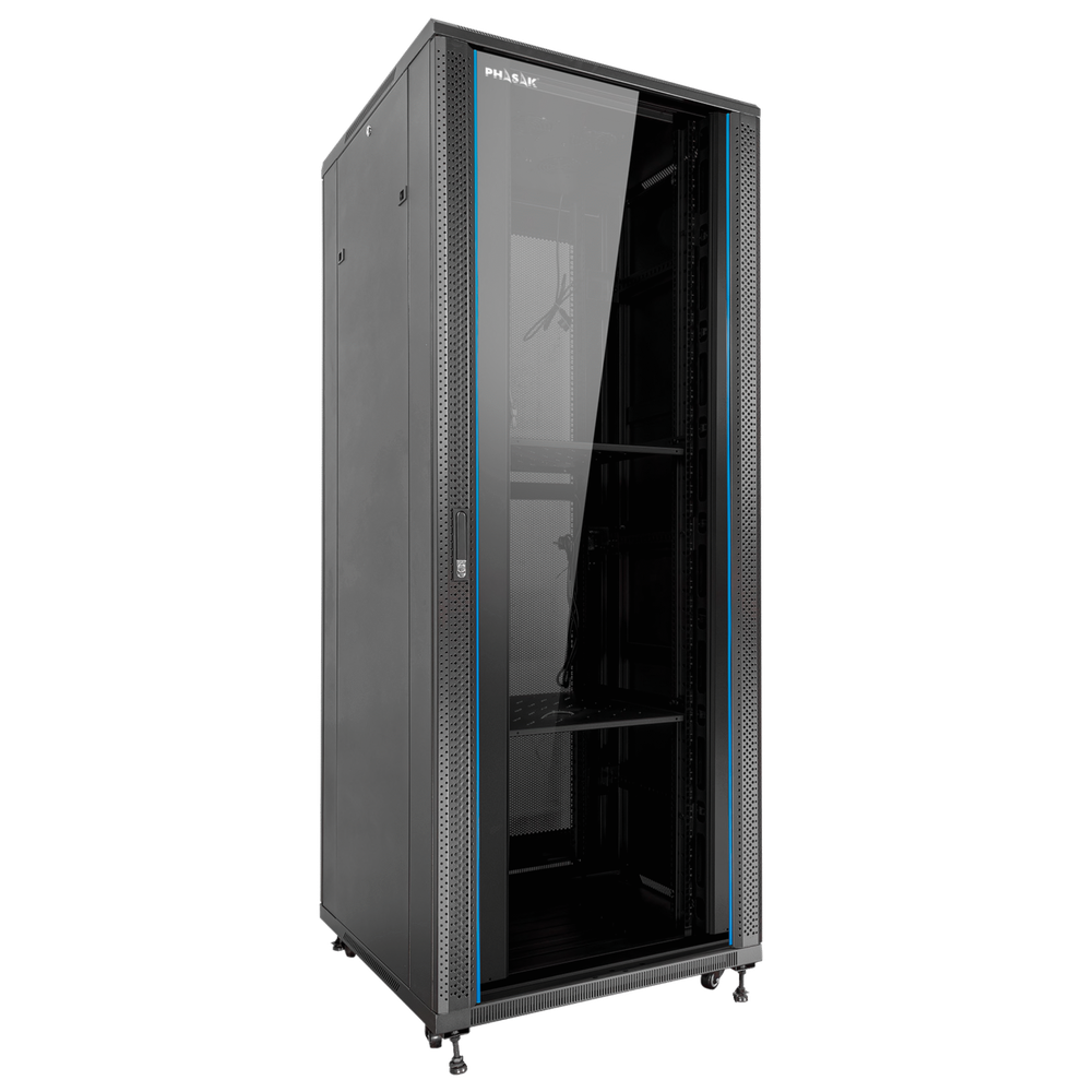 Armario rack de suelo 19 pulgadas phasak pro 32u negro 600x600 montado pho 6632