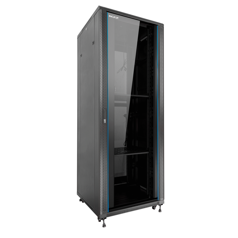 Armario rack de suelo 19 pulgadas phasak pro 42u negro 600x600 montado pho 6642