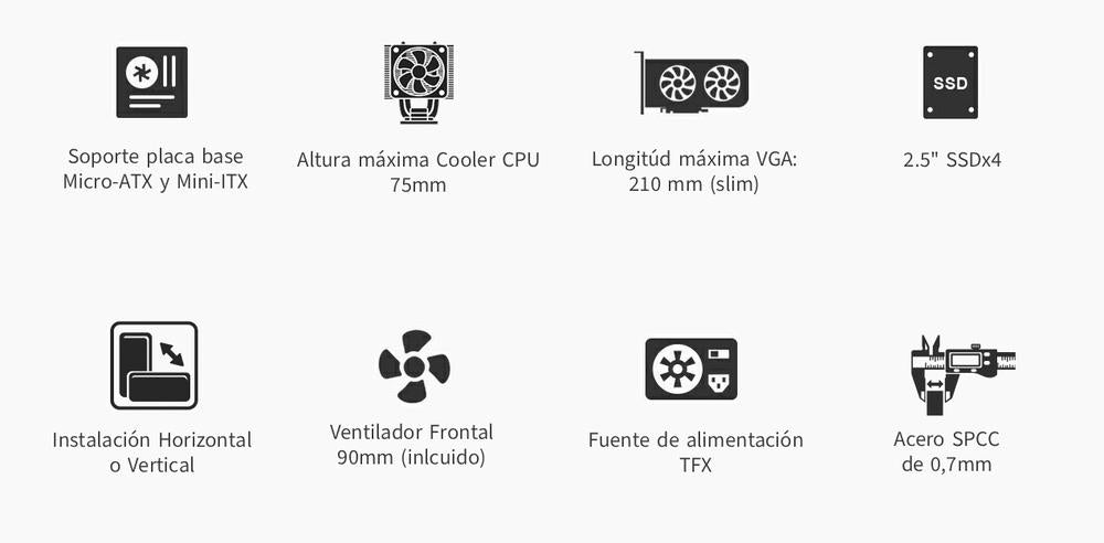 Caja ordenador coolbox matx slim t100 usb - c 3.2 gen1 full metal s - fte + 1 vent. 90mm