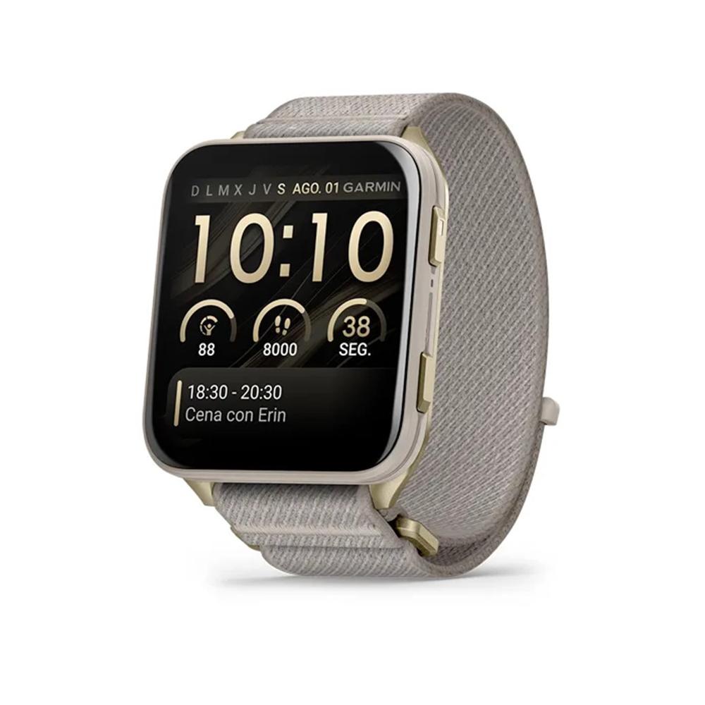 Garmin Venu X1 Caja de titanio Dorado Correa Nailon Gris 2 pulgadas AMOLED 8 días 5ATM Smartwatch