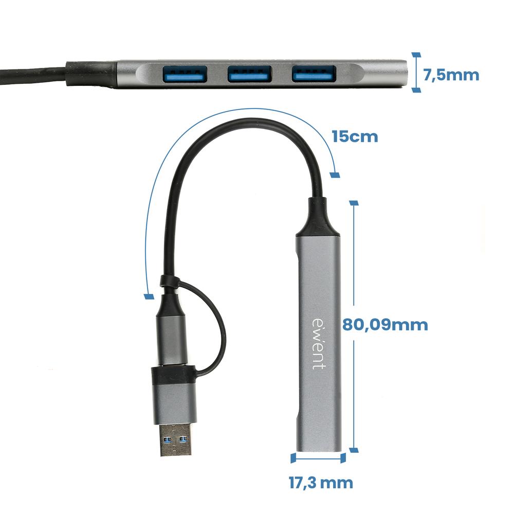 Hub ewent usb tipo c - usb 3.2 4 en 1