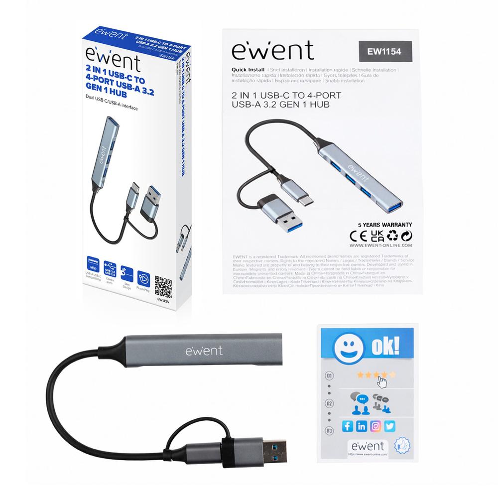 Hub ewent usb tipo c - usb 3.2 4 en 1