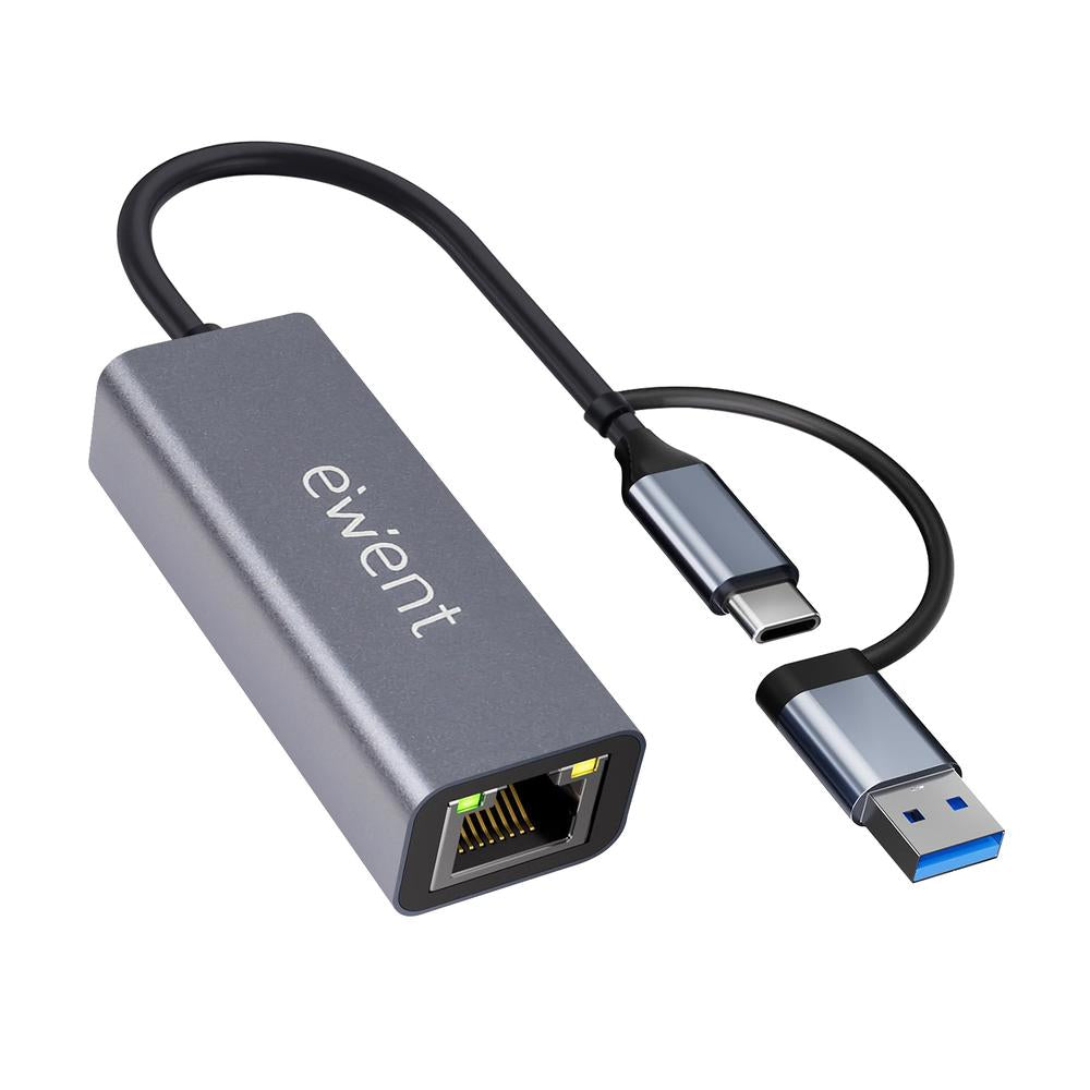 Adaptador de red usb tipo c - usb 3.2 a rj45 Ewent 15cm -  macho - hembra -  gris