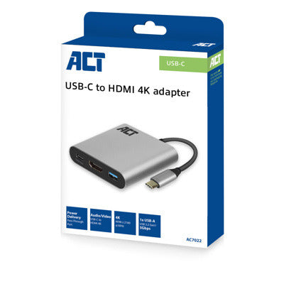 Adaptador act connectivity usb - c a hdmi - usb a - usb - c pd