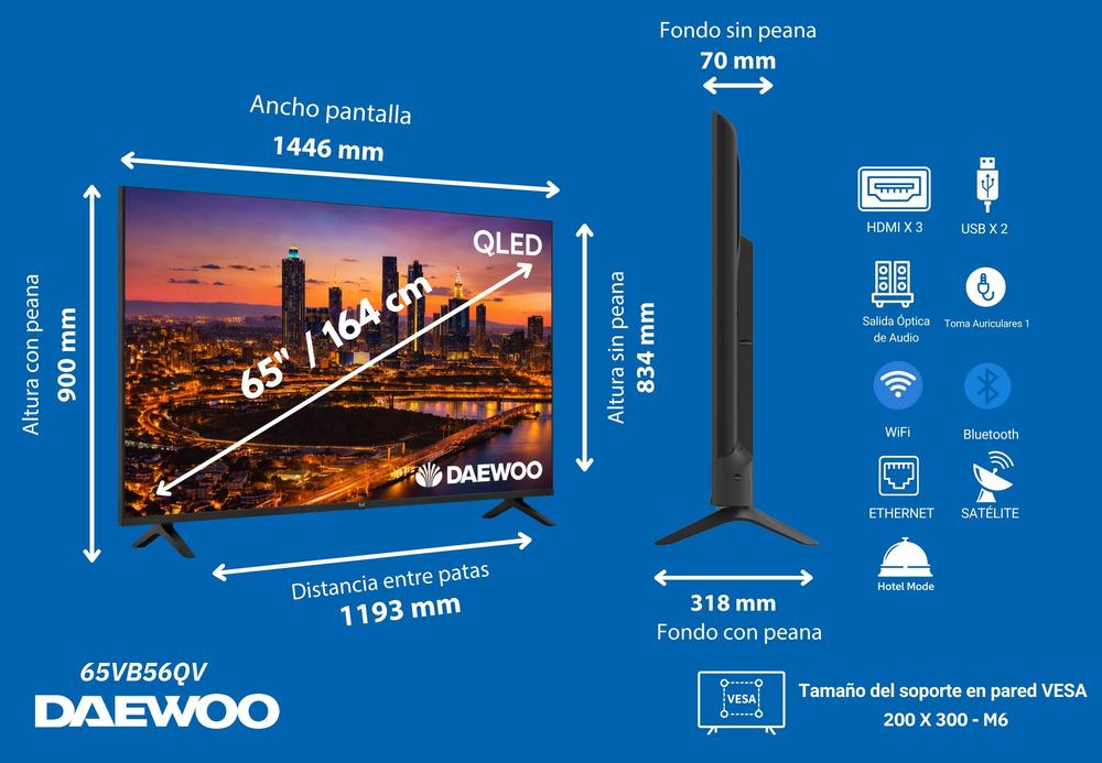 Tv daewoo 65 pulgadas qled 4k uhd - 65vb56qv - smart tv