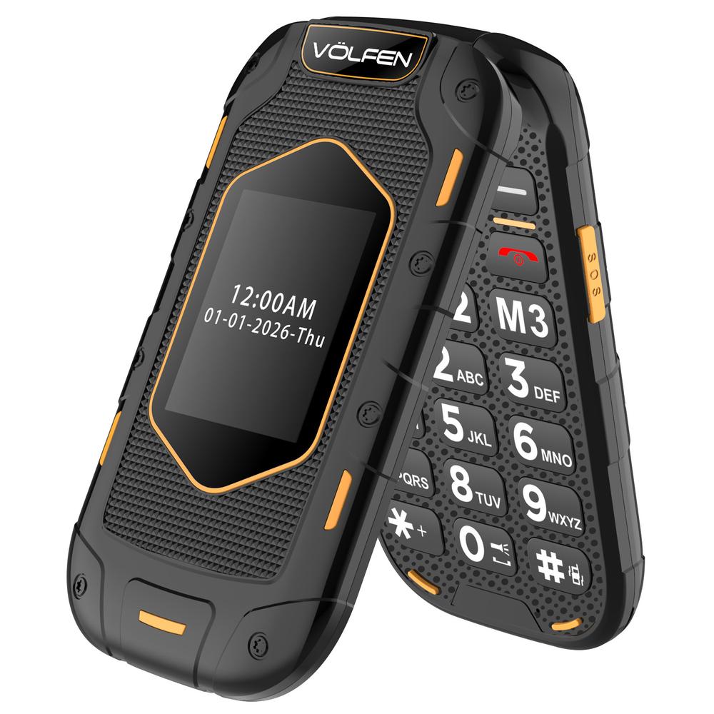 Telefono movil volfen ranger tipo concha negro - amarillo base de carga