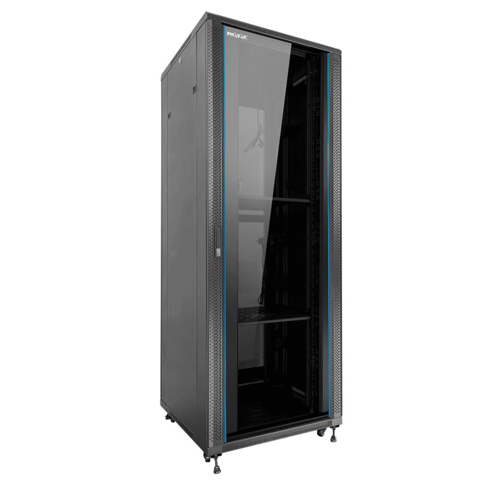 Armario rack de suelo 19 pulgadas phasak pro 47u negro 600x1000 montado pho 6147