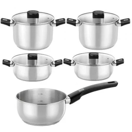 Pack Batería de Cocina Elite Monix M240002/ Cazo Ø14cm/ Ollas Ø20 - 24cm/ Cacerolas Ø20 - 24cm/ Acero Inoxidable/ Apta para Inducción - PixelPlaza