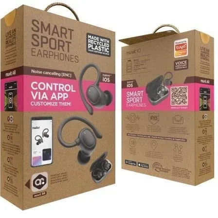 Auriculares Deportivos Bluetooth Muvit iO Smart True Wireless Sport ENC con estuche de carga/ Autonomía 6h/ Negros - PixelPlaza
