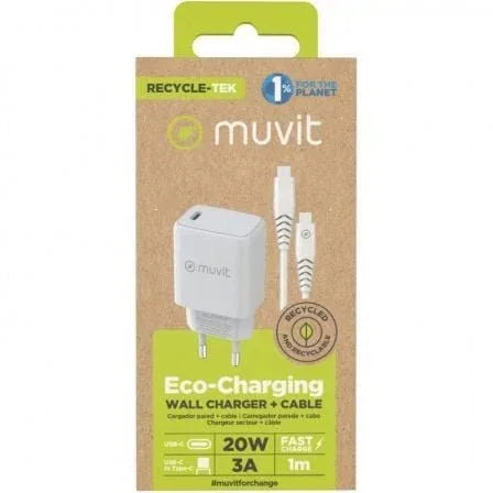 Cargador de Pared Muvit For Change MCPAK0044/ 1xUSB Tipo-C + Cable USB Tipo-C/ 20W - PixelPlaza