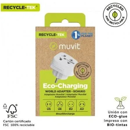 Enchufe Universal Muvit For Change MCADP0007/ 1 Toma de Corriente/ Blanco - PixelPlaza