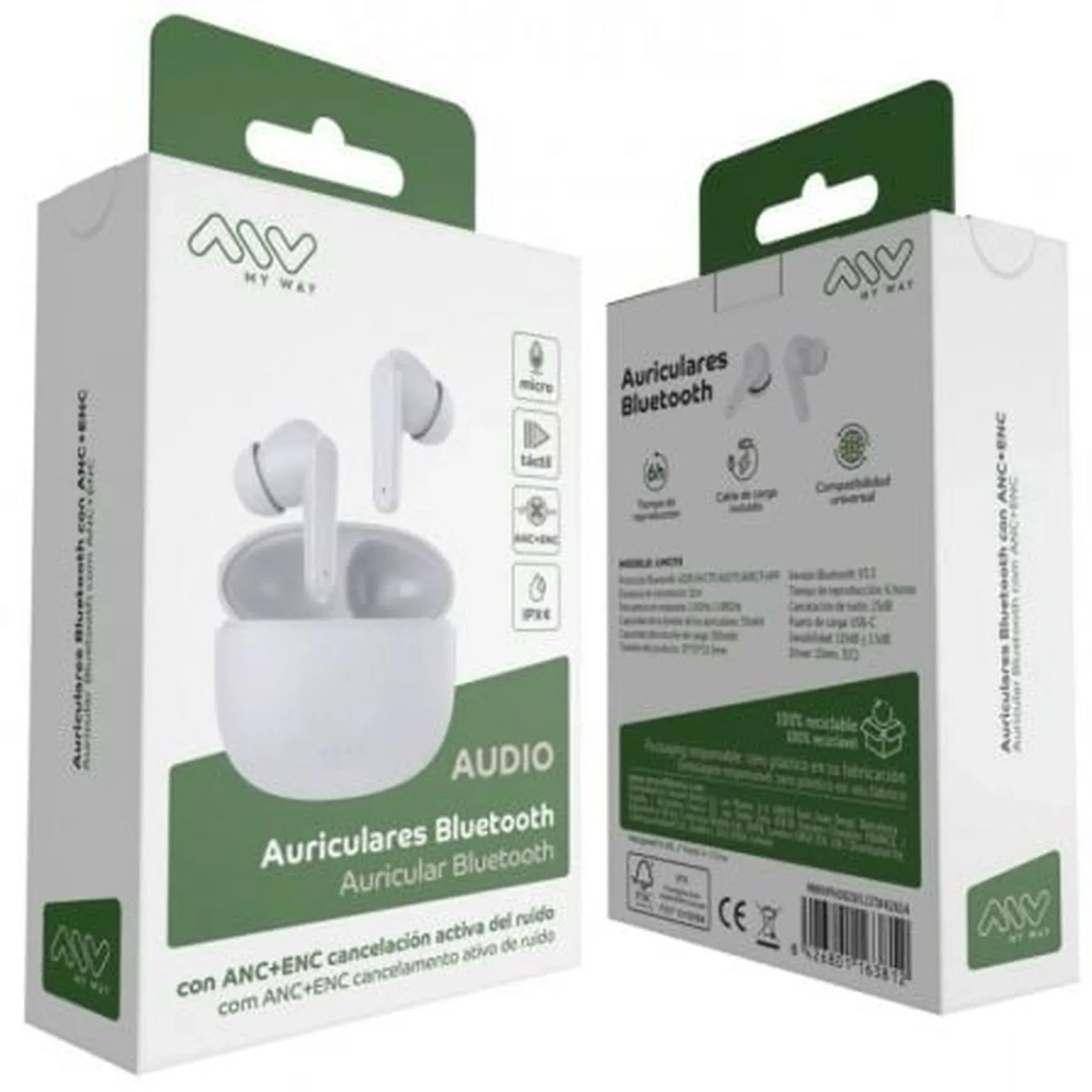 Auriculares Bluetooth Myway MWHPH0028 con estuche de carga/ Autonomía 6h/ Blancos - PixelPlaza