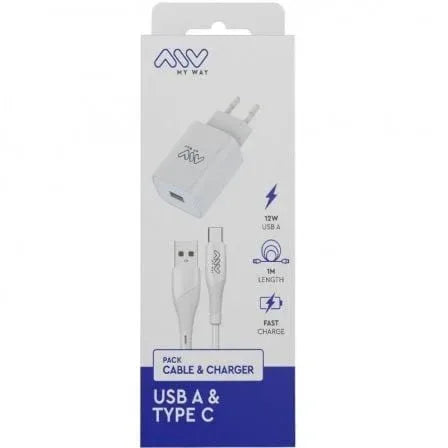 Cargador de Pared Myway MYWEPAK0002/ 1xUSB + Cable USB Tipo-C/ 15W - PixelPlaza