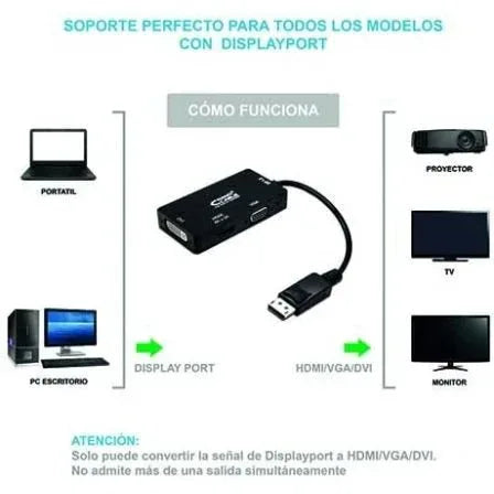 Cable Conversor Nanocable 10.16.3301-BK/ Displayport Macho - VGA Hembra/ DVI Hembra/ HDMI Hembra - PixelPlaza
