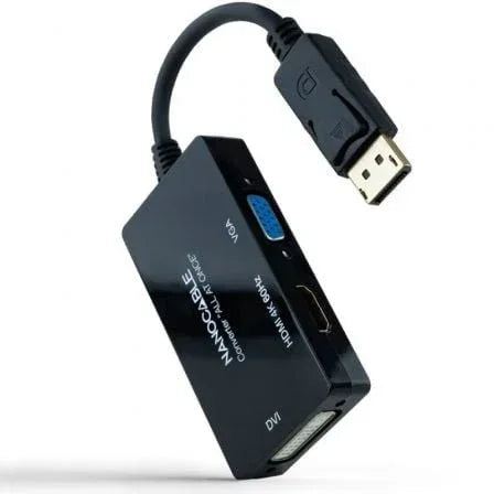 Cable DisplayPort Nanocable 10.16.3301-ALL/ HDMI Hembra - DVI-D Hembra - VGA Hembra/ 20cm/ Negro - PixelPlaza