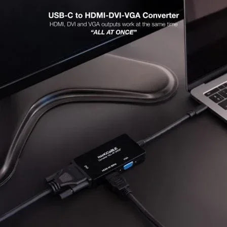 Conversor Nanocable 10.16.4301-ALL/ USB Tipo-C Macho - HDMI Hembra - DVI-I Hembra - VGA Hembra/ 20cm/ Negro - PixelPlaza
