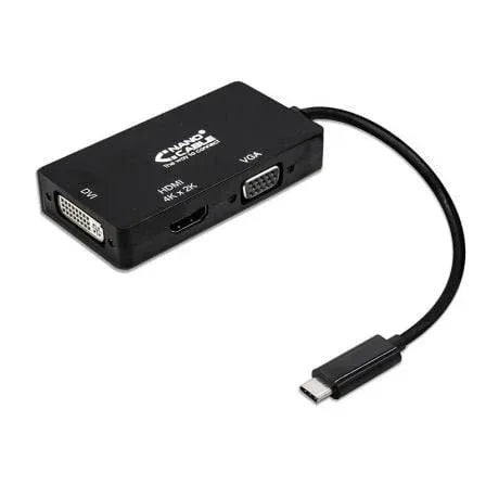 Conversor Nanocable 10.16.4301-BK/ USB Tipo-C Macho - VGA Hembra/ DVI Hembra/ HDMI Hembra/ 10cm/ Negro - PixelPlaza
