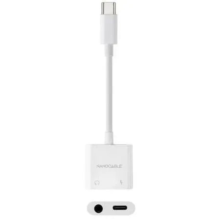 Adaptador Audio Nanocable 10.24.1206/ USB Tipo-C Macho - Jack 3.5 Hembra/ USB Tipo-C Hembra/ Blanco - PixelPlaza