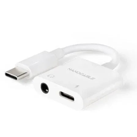 Adaptador Audio Nanocable 10.24.1206/ USB Tipo-C Macho - Jack 3.5 Hembra/ USB Tipo-C Hembra/ Blanco - PixelPlaza